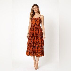 Never Fully Dressed Henrietta Midaxi Dress NWT Boho Tiered Print Size 2